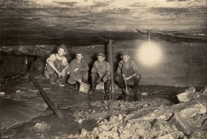 Men at Lost River Cave when the dam was being built.